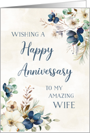 Elegant Blue Floral Happy Anniversary for Wife card