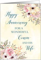 Spring Watercolor Floral Cousin and his Wife Happy Anniversary card
