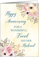 Spring Watercolor Floral Friend and her Husband Happy Anniversary card