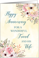 Spring Watercolor Floral Friend and his Wife Happy Anniversary card