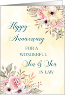 Spring Watercolor Floral Son and Son in Law Happy Anniversary card