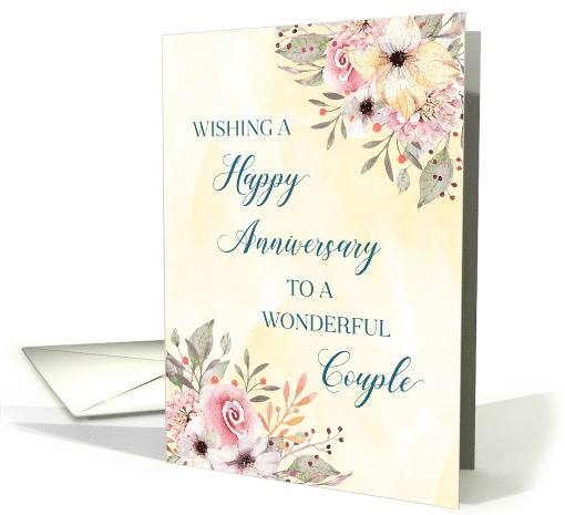 Spring Watercolor Floral Happy Anniversary for Couple card (1915732)
