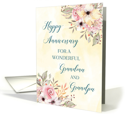 Spring Watercolor Floral Happy Anniversary for Grandparents card