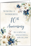 Elegant Blue Floral Daughter and Son in Law 10th Anniversary card