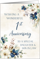 Elegant Blue Floral Daughter and Son in Law 1st Anniversary card