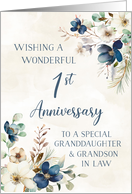 Elegant Blue Floral Granddaughter and Grandson in Law 1st Anniversary card
