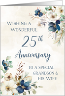 Elegant Blue Floral Grandson and his Wife 25th Anniversary card