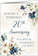 Elegant Blue Floral Grandson and his Wife 20th Anniversary card