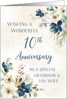 Elegant Blue Floral Grandson and his Wife 10th Anniversary card