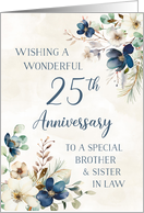 Elegant Blue Floral Brother and Sister in Law 25th Anniversary card