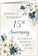 Elegant Blue Floral Nephew and Niece in Law 15th Anniversary card