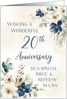Elegant Blue Floral Niece and Nephew in Law 20th Anniversary card