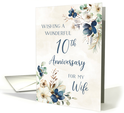 Elegant Blue Floral 10th Anniversary for Wife card (1916736)