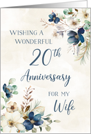 Elegant Blue Floral 20th Anniversary for Wife card