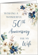 Elegant Blue Floral 50th Anniversary for Wife card