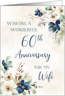 Elegant Blue Floral 60th Anniversary for Wife card