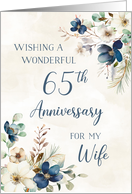 Elegant Blue Floral 65th Anniversary for Wife card