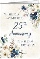 Elegant Blue Floral 25th Anniversary for Parents card