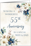 Elegant Blue Floral 55th Anniversary for Parents card