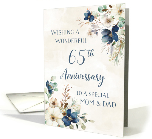 Elegant Blue Floral 65th Anniversary for Parents card (1917174)