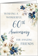 Elegant Blue Floral 60th Anniversary for Friends card