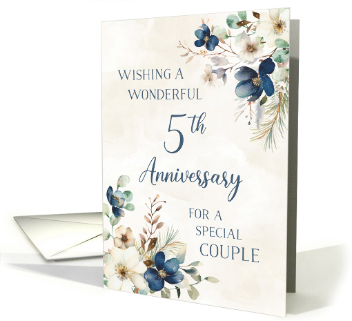 Elegant Blue Floral 5th Anniversary for Couple card (1917572)