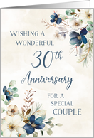 Elegant Blue Floral 30th Anniversary for Couple card