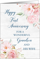 Blush Pink Flowers Grandson and his Wife 1st Anniversary Card