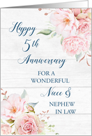 Blush Pink Flowers Niece and Nephew in Law 5th Anniversary Card