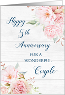 Blush Pink Flowers 5th Anniversary for Couple Card