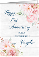 Blush Pink Flowers 1st Anniversary for Couple Card