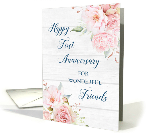 Blush Pink Flowers 1st Anniversary for Friends card (1919036)