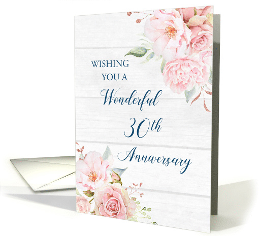 Blush Pink Flowers Happy 30th Wedding Anniversary card (1919646)