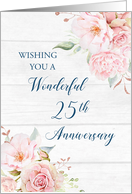Blush Pink Flowers Happy 25th Wedding Anniversary card