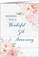 Blush Pink Flowers Happy 5th Wedding Anniversary card