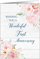 Blush Pink Flowers Happy 1st Wedding Anniversary card