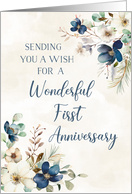 Elegant Blue Floral 1st Wedding Anniversary card