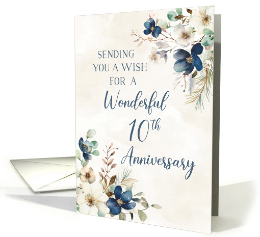 Elegant Blue Floral 10th Wedding Anniversary card (1919838)