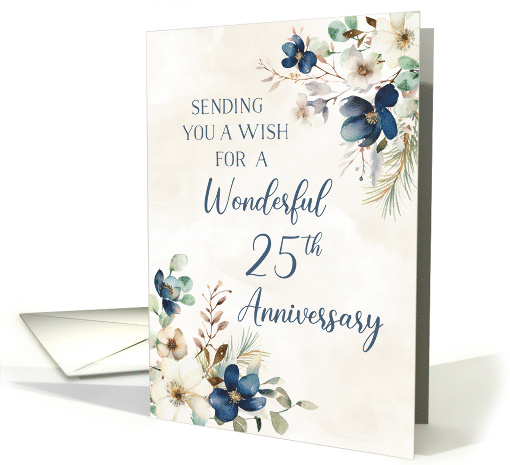 Elegant Blue Floral 25th Wedding Anniversary card (1919860)