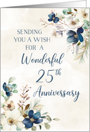 Elegant Blue Floral 25th Wedding Anniversary card