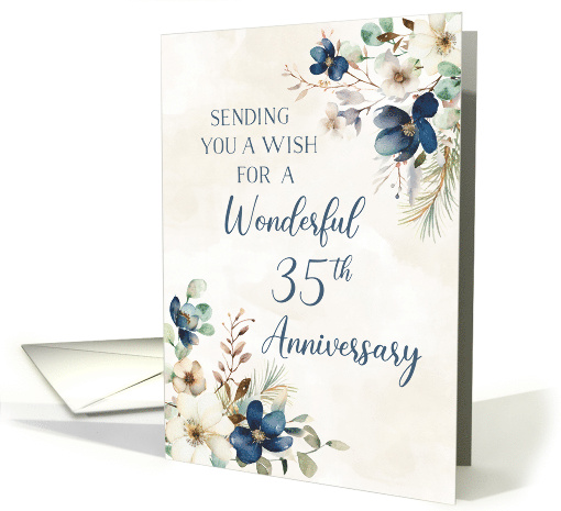 Elegant Blue Floral 35th Wedding Anniversary card (1919868)