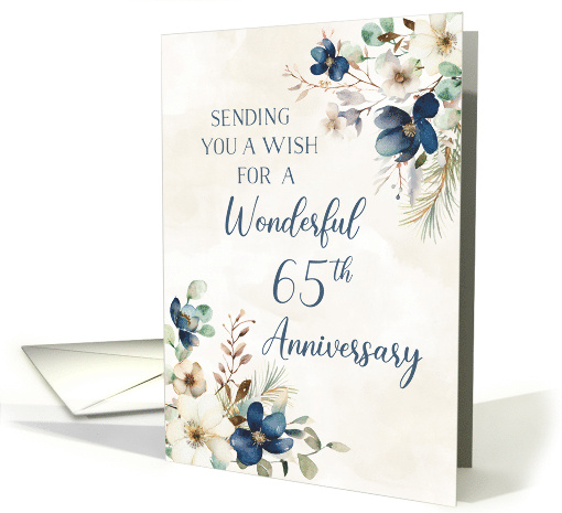 Elegant Blue Floral 65th Wedding Anniversary card (1919888)