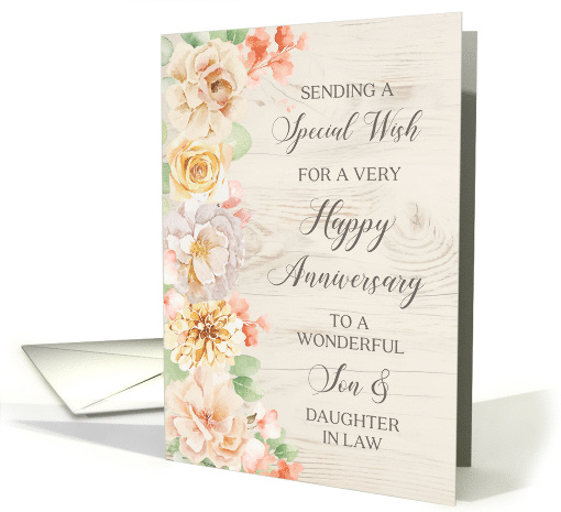 Rustic Pastel Flowers Son and Daughter in Law Happy Anniversary card