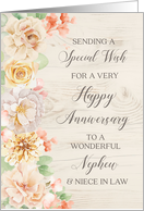 Rustic Pastel Flowers Nephew and Niece in Law Happy Anniversary card