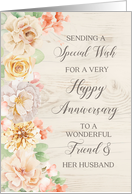 Rustic Pastel Flowers Friend and her Husband Happy Anniversary card