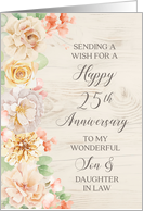 Rustic Pastel Flowers Son and Daughter in Law Happy 25th Anniversary card