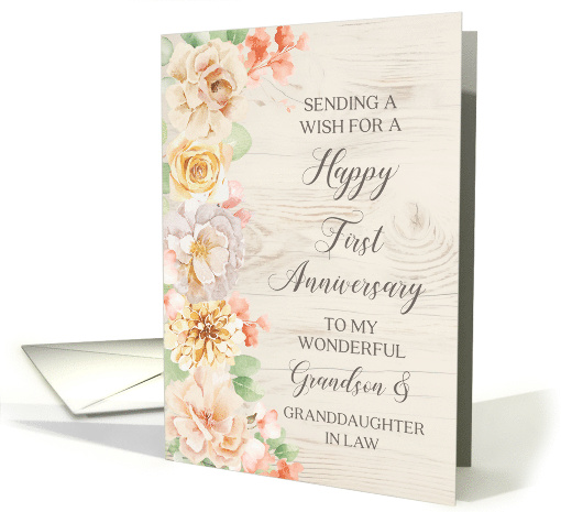 Rustic Pastel Flowers Grandson and his Wife Happy 1st Anniversary card