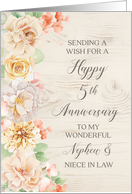 Rustic Pastel Flowers Nephew and Niece in Law Happy 5th Anniversary card