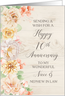 Rustic Pastel Flowers Niece and Nephew in Law Happy 10th Anniversary card