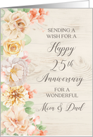 Rustic Pastel Flowers Parents Happy 25th Anniversary card